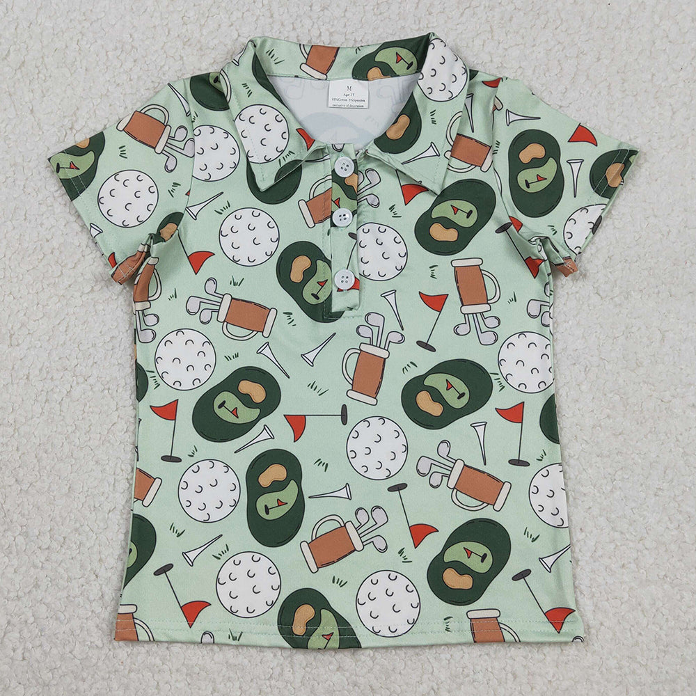 Baby Boys Clothes Green Golf Flags Team Button Polo Shirts Top BT1586 12.31