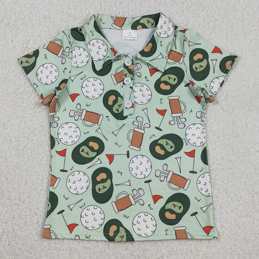 Baby Boys Clothes Green Golf Flags Team Button Polo Shirts Top BT1586 12.31