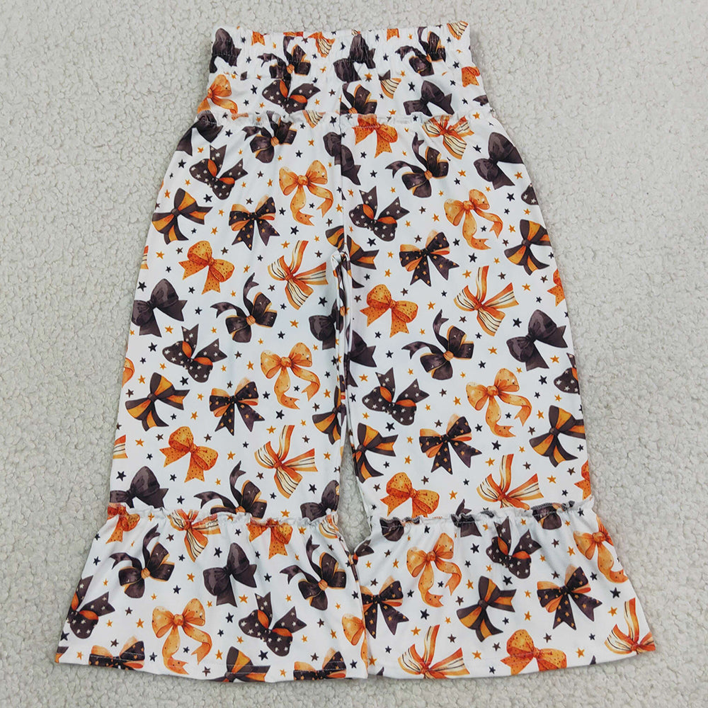 Baby Girls Black Orange Bows Stars Halloween Ruffle Flare Pants Bottom P1068