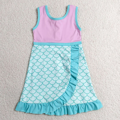 Baby Girls Dress Sleeveless Mermaid Yoga Active Short Knee Length Dress GSD4125