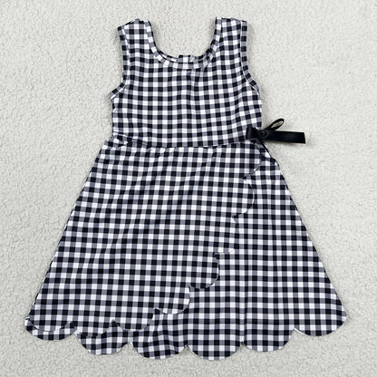 Baby Girls Dress Black Checked Sleeveless Yoga Active Shorts Scallop Knee Length Dresses GSD3777