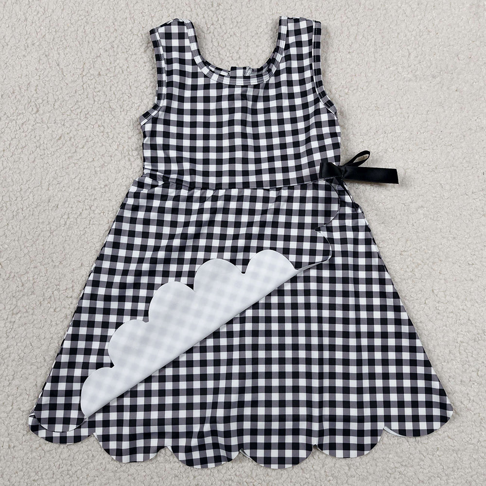 Baby Girls Dress Black Checked Sleeveless Yoga Active Shorts Scallop Knee Length Dresses GSD3777