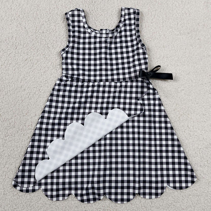 Baby Girls Dress Black Checked Sleeveless Yoga Active Shorts Scallop Knee Length Dresses GSD3777
