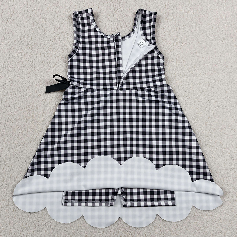 Baby Girls Dress Black Checked Sleeveless Yoga Active Shorts Scallop Knee Length Dresses GSD3777
