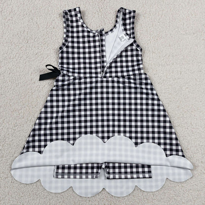 Baby Girls Dress Black Checked Sleeveless Yoga Active Shorts Scallop Knee Length Dresses GSD3777