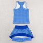 Baby Girls Clothes Sleeveless Blue Checked Tunic Skirt Short Yoga Active Clothes Sets GSD3652