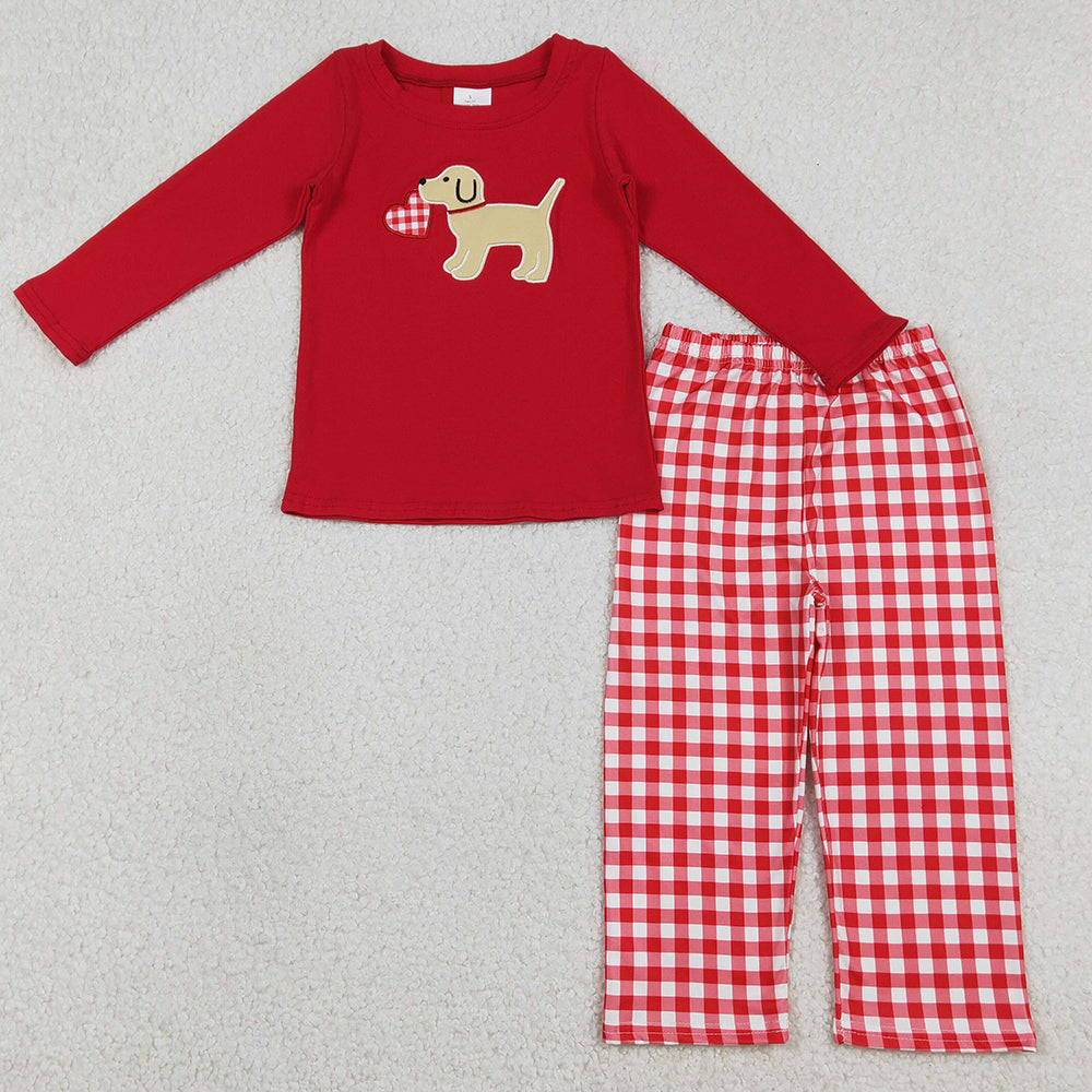 Baby Boys Clothes Embroidery Heart Dogs Checked Pants Valentines Clothes Sets BLP1397 1.5