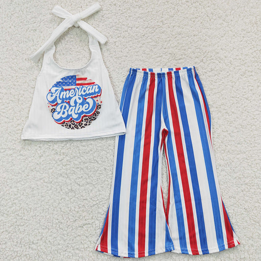 July 4th Baby Girls Clothing American Babe Stripe Bell Pants Sets GSPO0655