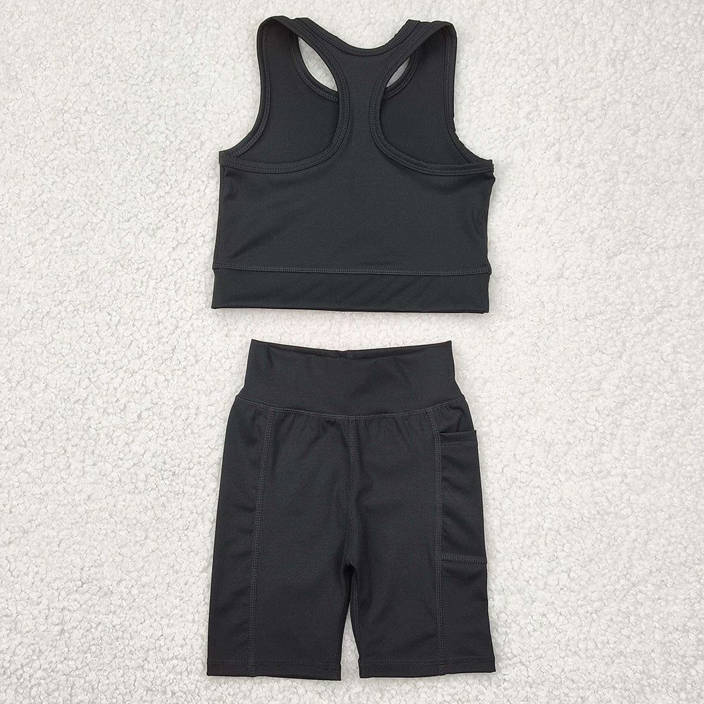 Baby Girls Clothes Black Athletic Active Wear Top Shorts Clothes Sets GSSO1517 4.10