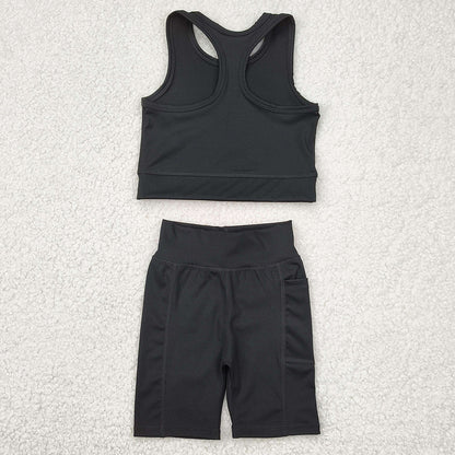 Baby Girls Clothes Black Athletic Active Wear Top Shorts Clothes Sets GSSO1517 4.10