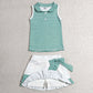 Baby Girls Clothes Green Stripe Button Vest Top Ruffle Skirt Short Yoga Active Clothes Set GSD4121