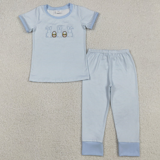 Baby Boys Clothes Embroidery Rabbits Eggs Blue Stripe Top Pants Easter Pajamas Sets BSPO0610 12.2
