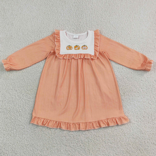 Baby Girls Dress Embroidery Pumpkins Fall Ruffle Knee Length Dresses GLD1645