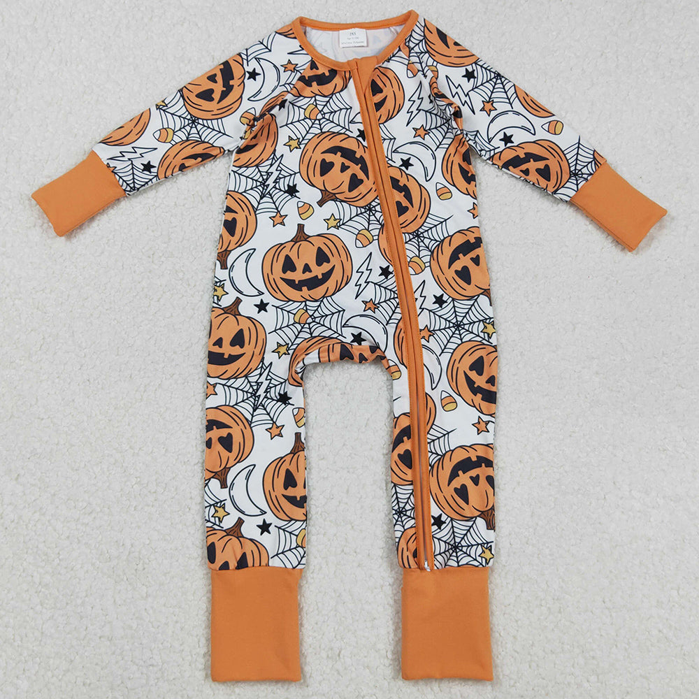 Baby Boys Rompers Spider Web Pumpkins Halloween Zipper Footie Rompers LR2528 9.2
