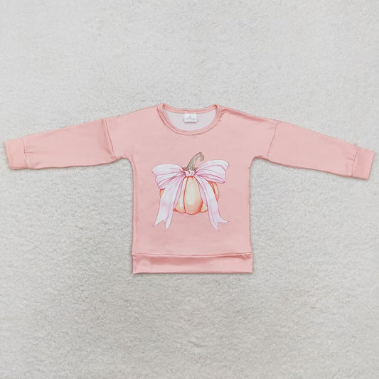 Baby Girls Clothes Top Pink Pumpkin Bow Long Sleeve Tee Shirts Tops GT0692