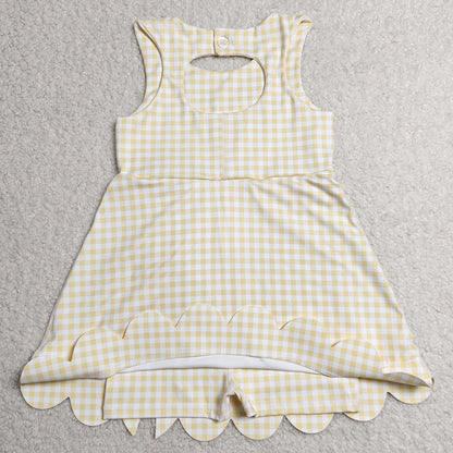 Baby Girls Dress Sleeveless Yellow Checked Yoga Shorts Short Scallop Knee Length Dresses GSD3027