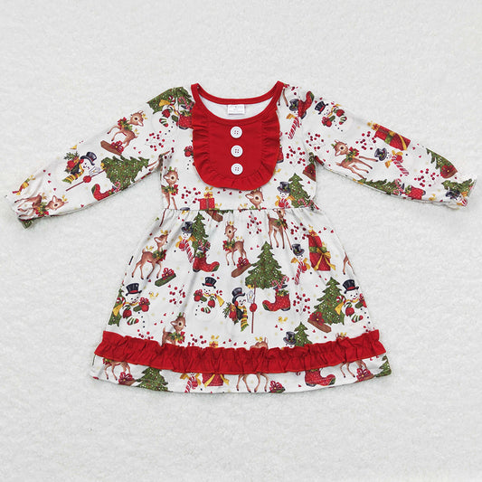 Baby Girls Dresses Christmas Deer Ruffle Knee Length Dress GLD0292