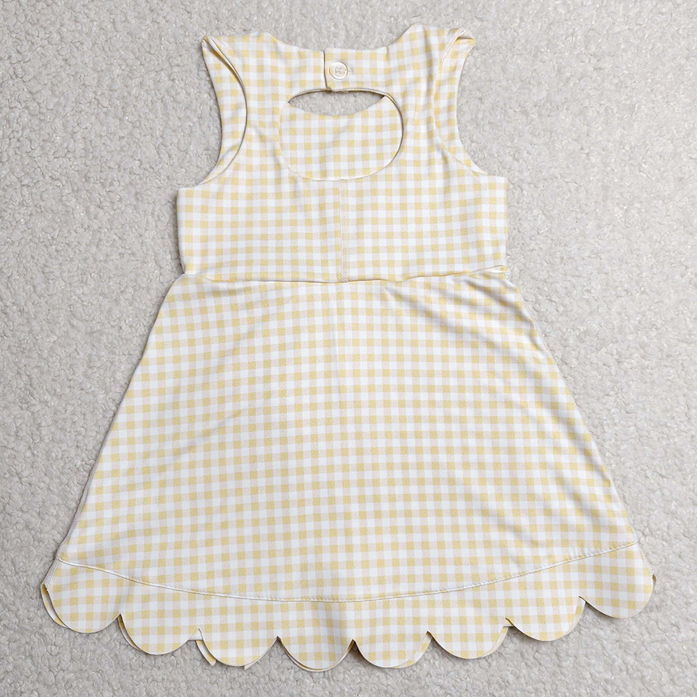 Baby Girls Dress Sleeveless Yellow Checked Yoga Shorts Short Scallop Knee Length Dresses GSD3027