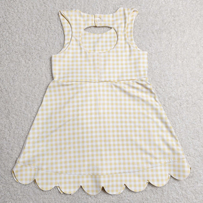 Baby Girls Dress Sleeveless Yellow Checked Yoga Shorts Short Scallop Knee Length Dresses GSD3027