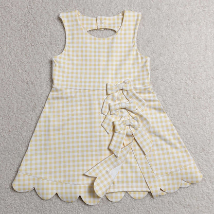 Baby Girls Dress Sleeveless Yellow Checked Yoga Shorts Short Scallop Knee Length Dresses GSD3027