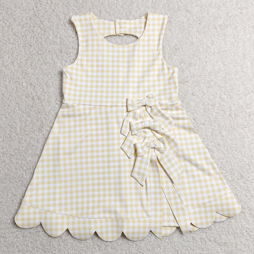 Baby Girls Dress Sleeveless Yellow Checked Yoga Shorts Short Scallop Knee Length Dresses GSD3027