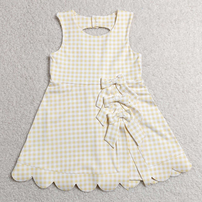 Baby Girls Dress Sleeveless Yellow Checked Yoga Shorts Short Scallop Knee Length Dresses GSD3027