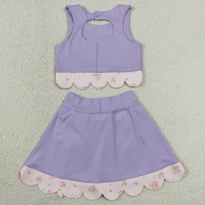 Baby Girls Clothes Lavender Sleeveless Vest Bows Skirt Shorts Yoga Active Scallop Clothes Sets GSD3323
