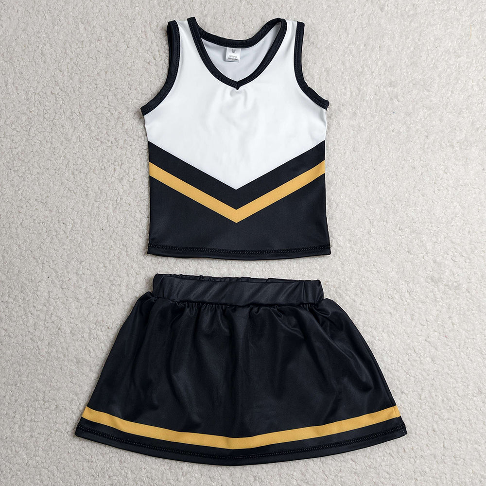 Baby Girls Clothes Black Gold Stripe Vest Top Skirt Shorts Team Yoga Active Clothes Sets GSD4201