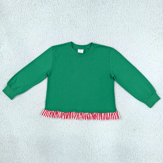 Baby Girls Clothes Green Long Sleeve Ruffle T-shirts Top GT1936