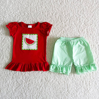 Fashion Boys Clothing Watermelon Embroidery Summer Kids Sibling Clothes Girls Outfits D5-11