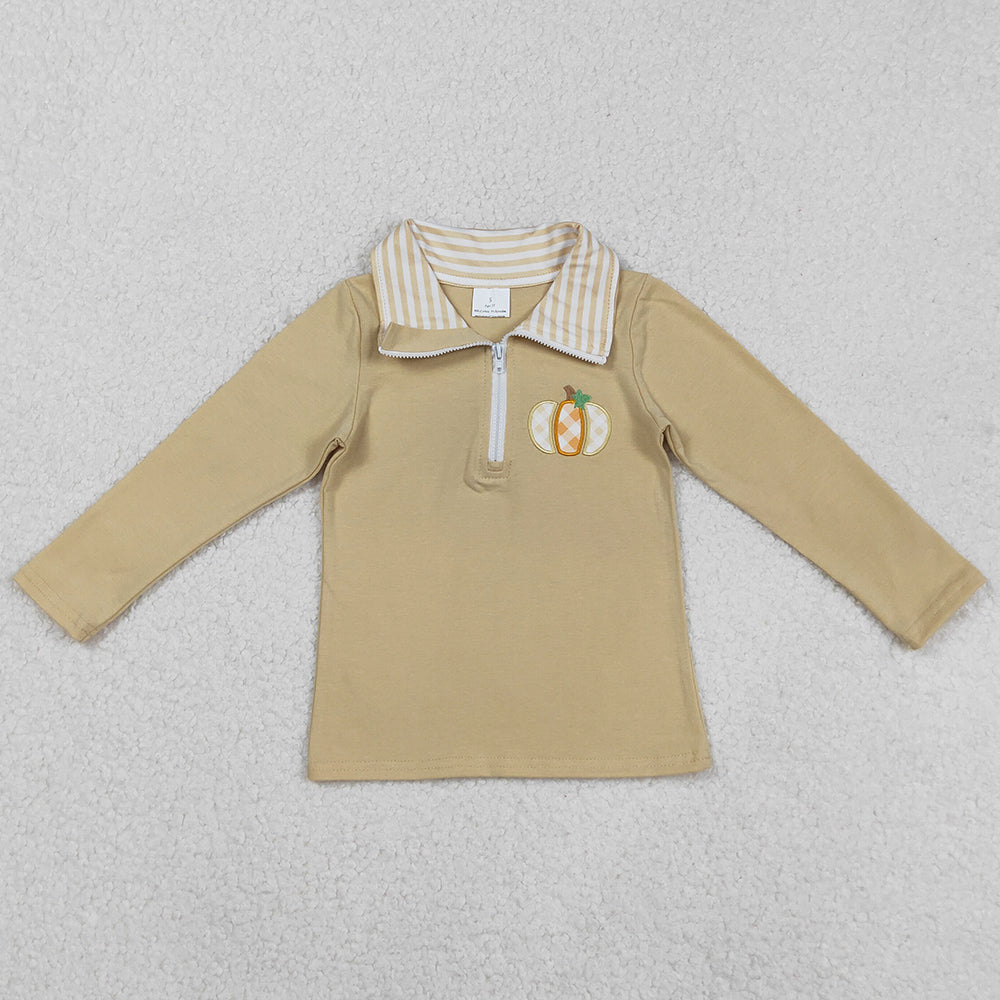 Baby Boys Clothes Tops Embroidery Pumpkins Khaki Zipper Pullover Top BT1293 9.2