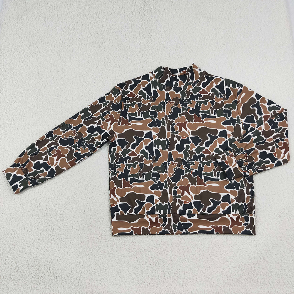 Adult Women Clothes Dark Brown Camo Yoga Active Long Sleeve T-shirts Top GT1817