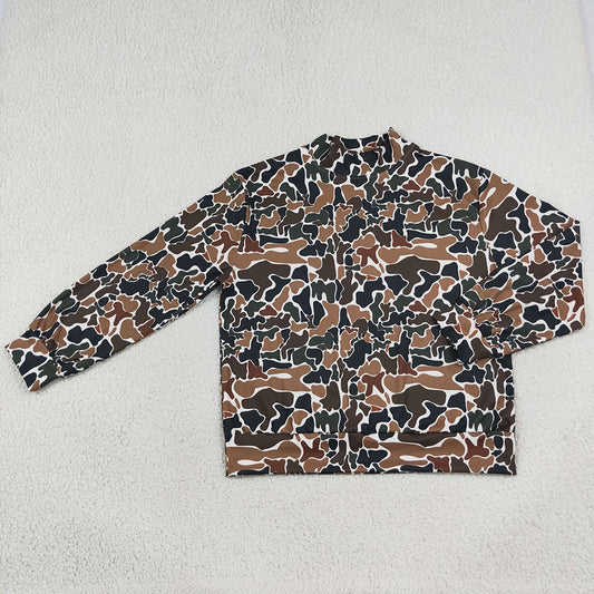 Adult Women Clothes Dark Brown Camo Yoga Active Long Sleeve T-shirts Top GT1817