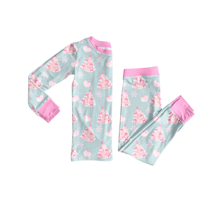 Preorder (moq 5)Baby Girls Pink Long Sleeves Cakes Trees Top Pant Pajamas Sets 6.3