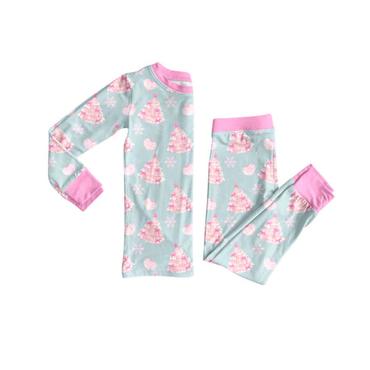 Preorder (moq 5)Baby Girls Pink Long Sleeves Cakes Trees Top Pant Pajamas Sets 6.3