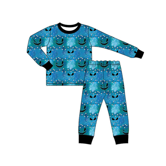 Preorder (moq 5)Baby Boys Blue Long Sleeves Ghost Pumpkins Top Pants Pajamas Set 6.21