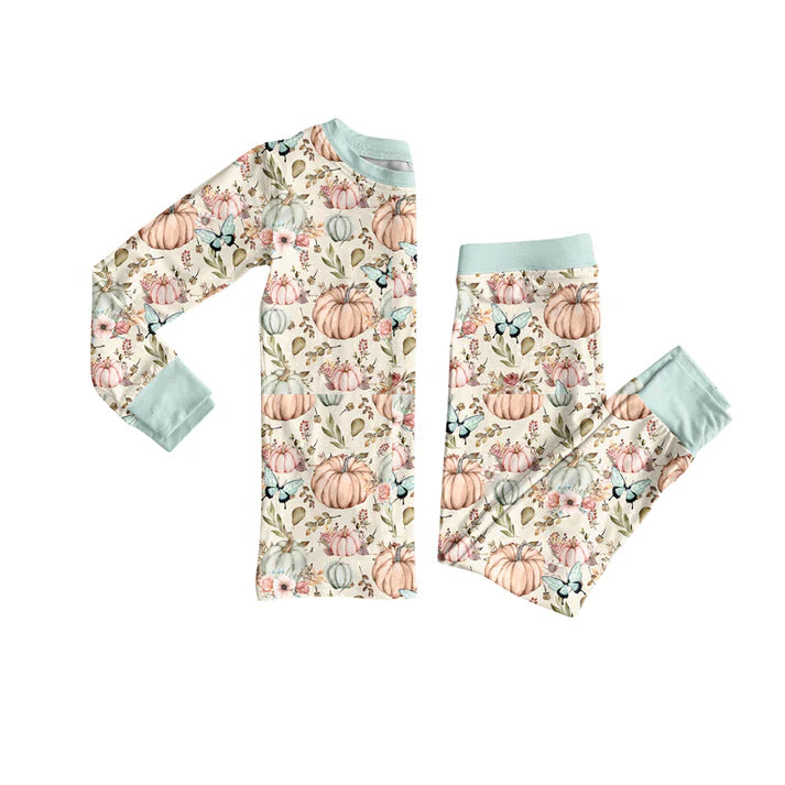 Preorder (moq 5)Baby Girls Long Sleeves Pumpkins Butterfly Top Pant Pajamas Sets 5.29