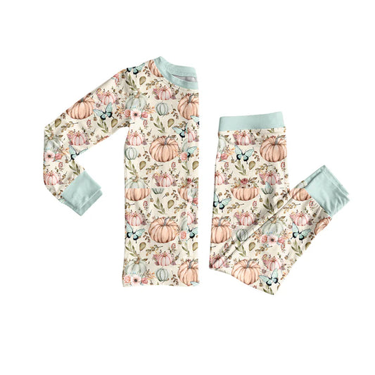Preorder (moq 5)Baby Girls Long Sleeves Pumpkins Butterfly Top Pant Pajamas Sets 5.29