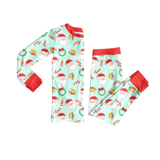 Preorder(moq 5) Baby Girls Santa Candy Cane Bows Top Pants Christmas Pajamas Set 8.15