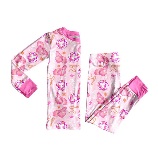 Preorder (moq 8)Baby Girls Pink Hats Stars Top Pants Western Pajamas Sets 9.11