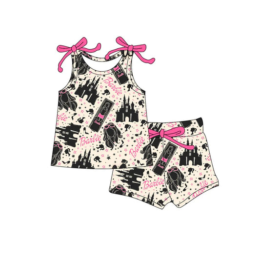 Preorder moq 5 Baby Girls Bows Sleeveless Cartoon Dolls Castle Top Short Set 4.16