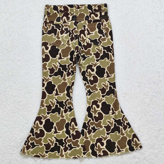 Baby Girls Jeans Pants Camo Duck Fall Bell Flare Denim Pants P0529