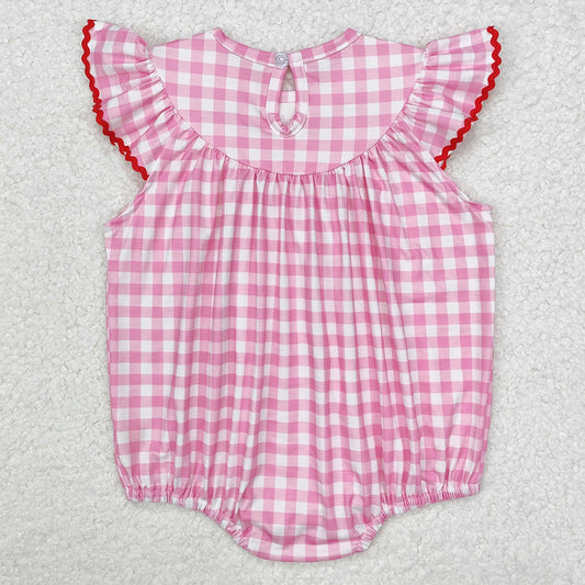 Baby Infant Girls Rompers Valentines Hearts Bow Checkered Smocked Rompers SR2214