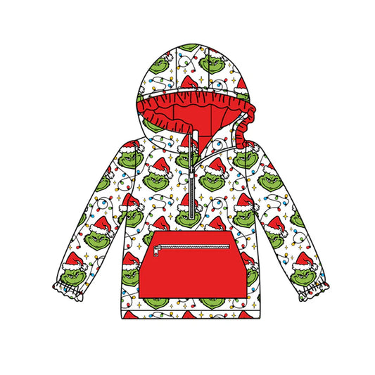 Preorder (moq 5)Baby Kids Grin Frog Christmas Zip Hooded Pullovers Tops 8.14