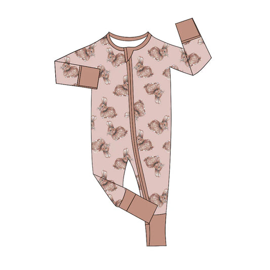 Preorder (moq 5)Baby Girls Pink Rabbits Easter Two Way Zip Convertible Rompers 12.15