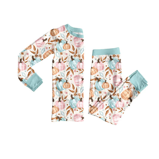 Preorder (moq 5)Baby Girls Long Sleeves Colorful Pumpkins Top Pant Pajamas Set 6.18