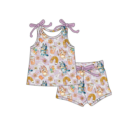 Preorder moq 5 Baby Girls Bows Sleeveless Cartoon Dogs Pencil Top Short Set 4.16