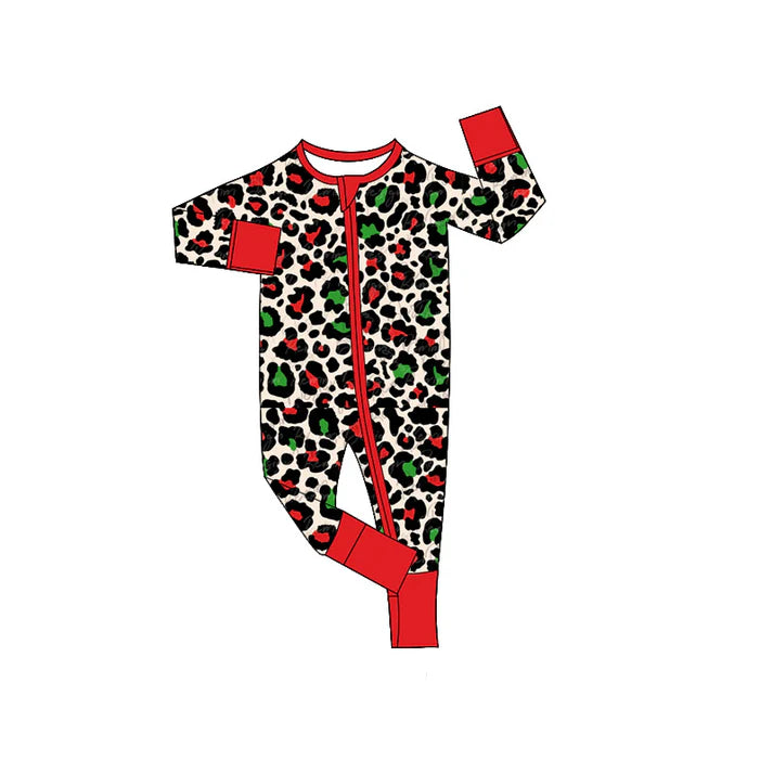 Preorder (moq 5)Baby Boys Red Long Sleeves Black Leopard Zipper Rompers 5.26
