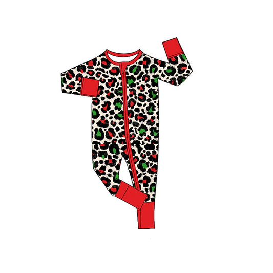Preorder (moq 5)Baby Boys Red Long Sleeves Black Leopard Zipper Rompers 5.26