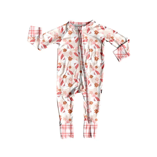 Preorder (moq 5)Baby Girls Long Sleeves Peach Santa Flowers Zipper Rompers 5.24